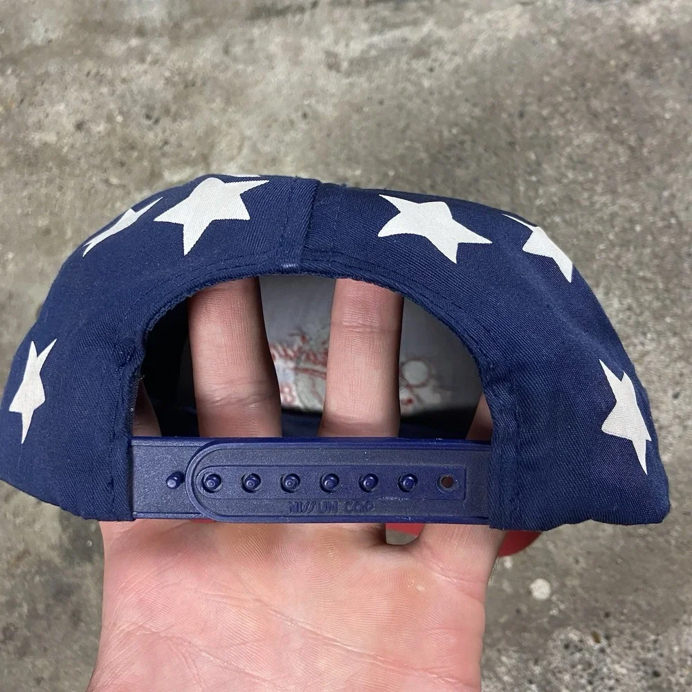 Vintage 80s American Asphalt Cap Snap Back Adjustable Flag Print Construction